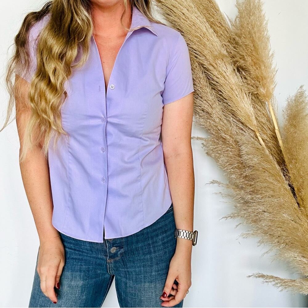 JONES NEW YORK Light Purple Classic Collar Button Down Blouse Shirt Top XS